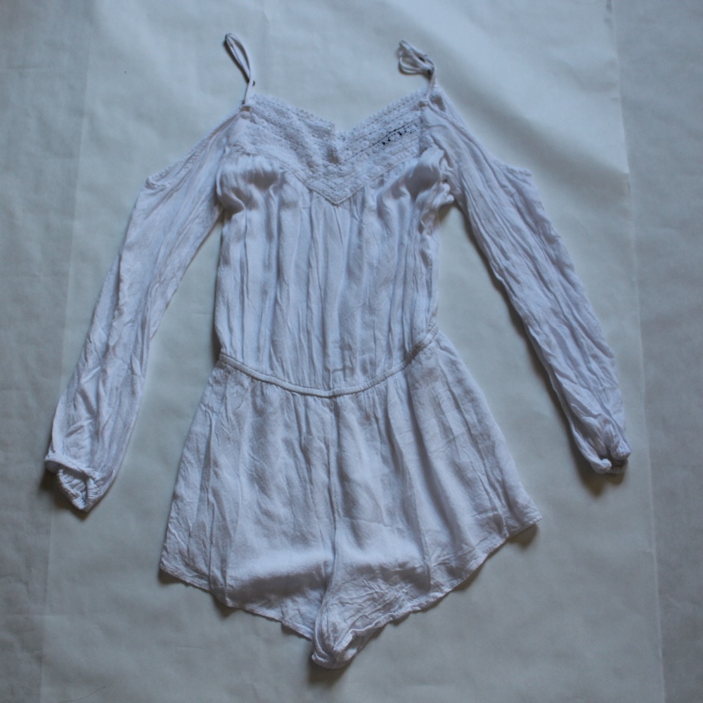 White off the shoulder lace jumpsuit